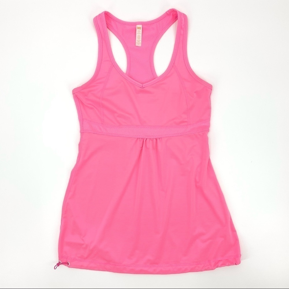 Lucy Vented Athletic Racerback Pink Tank Top w/Drawstring Size Small